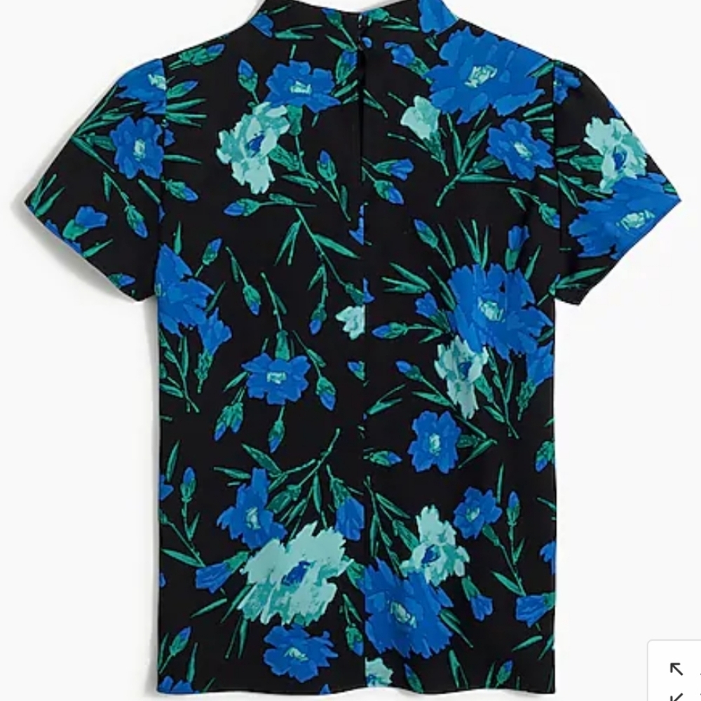 J CREW BLUE & BLACK MOCK NECK BLOUSE